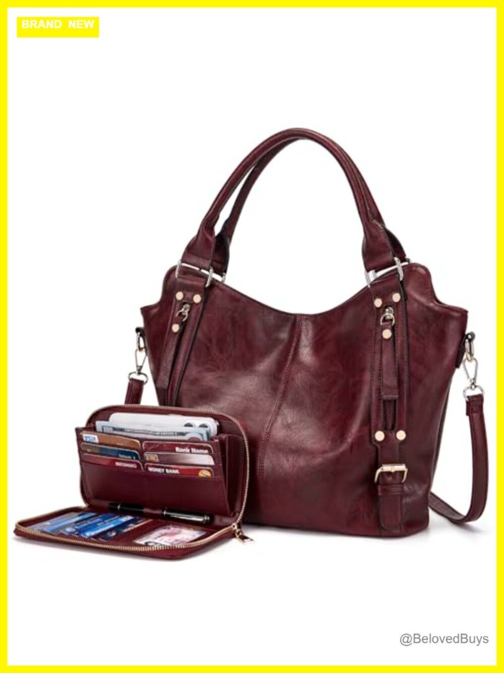 Large Hobo Crossbody Bag & Wallet Set Vegan Leather Shoulder Handbag